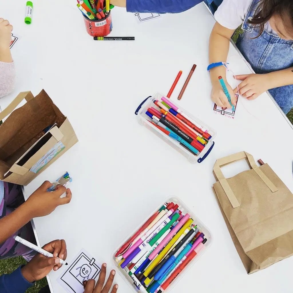 A picture of Children colouring in.